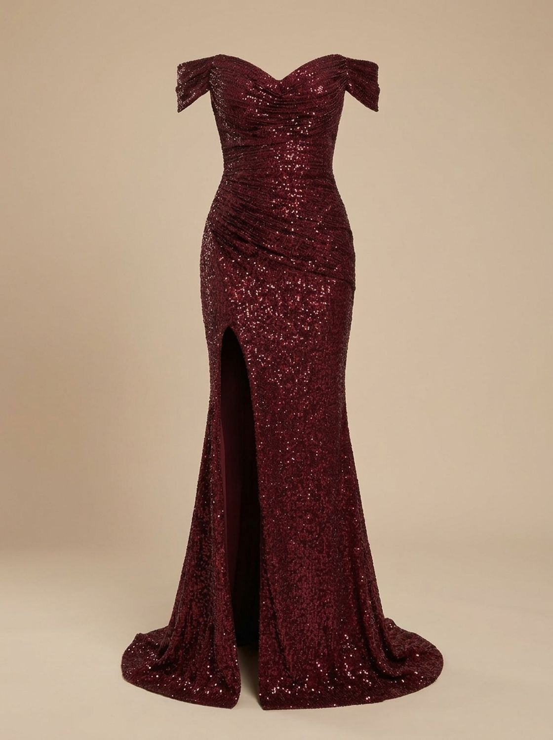 Women's Off-the-Shoulder Sequin Maxi Christmas Party Dress with Side Slit