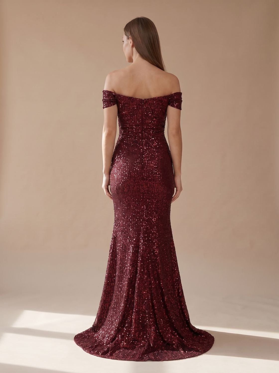 Women's Off-the-Shoulder Sequin Maxi Christmas Party Dress with Side Slit