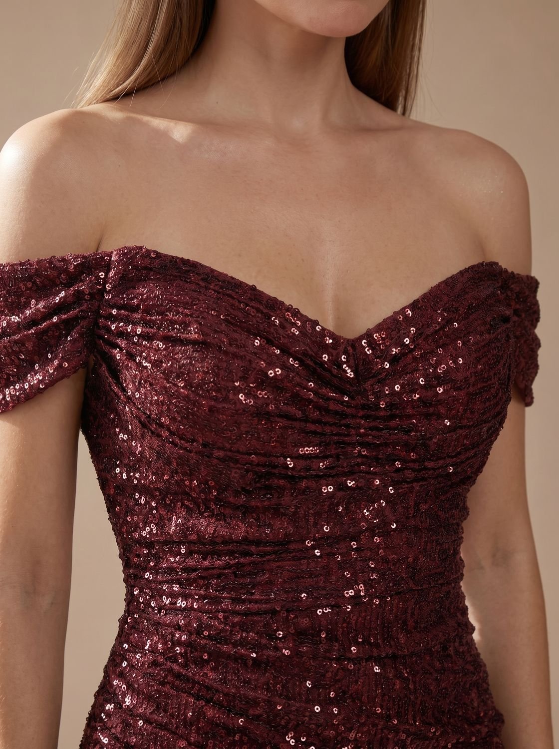 Women's Off-the-Shoulder Sequin Maxi Christmas Party Dress with Side Slit