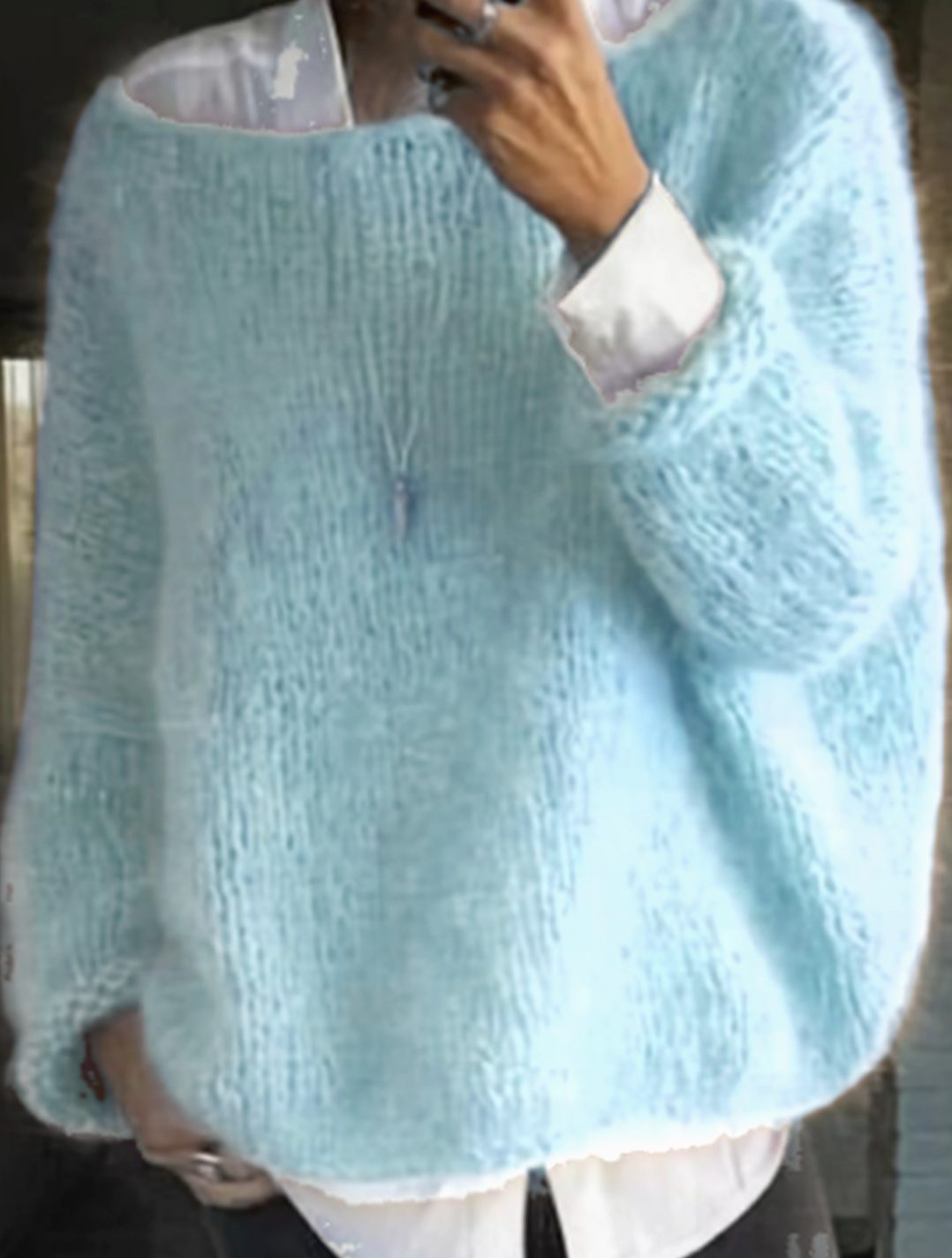 Women's Oversized Fuzzy Knit Long-Sleeve Pullover Sweater