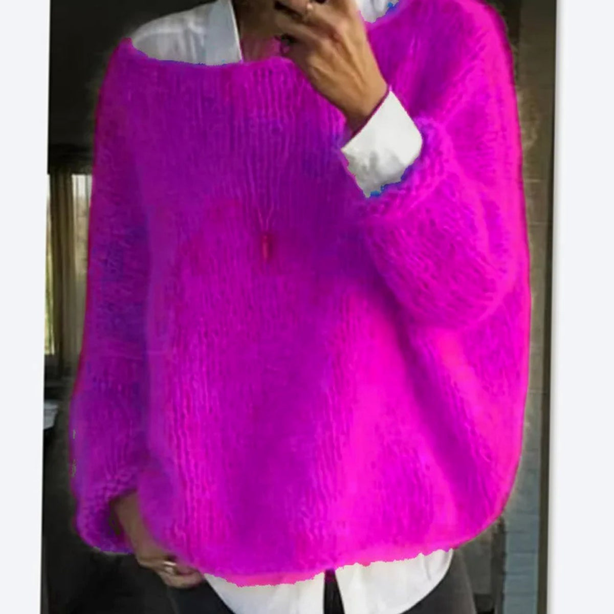 Women's Oversized Fuzzy Knit Long-Sleeve Pullover Sweater