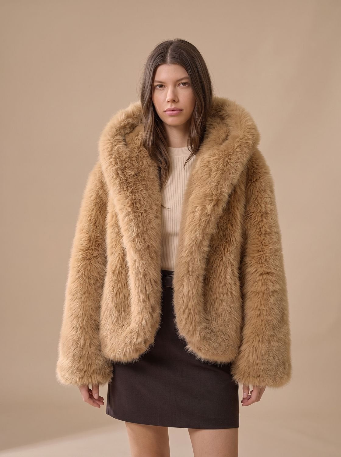 Women's Oversized Hooded Faux Fur Long Sleeve Winter Coat