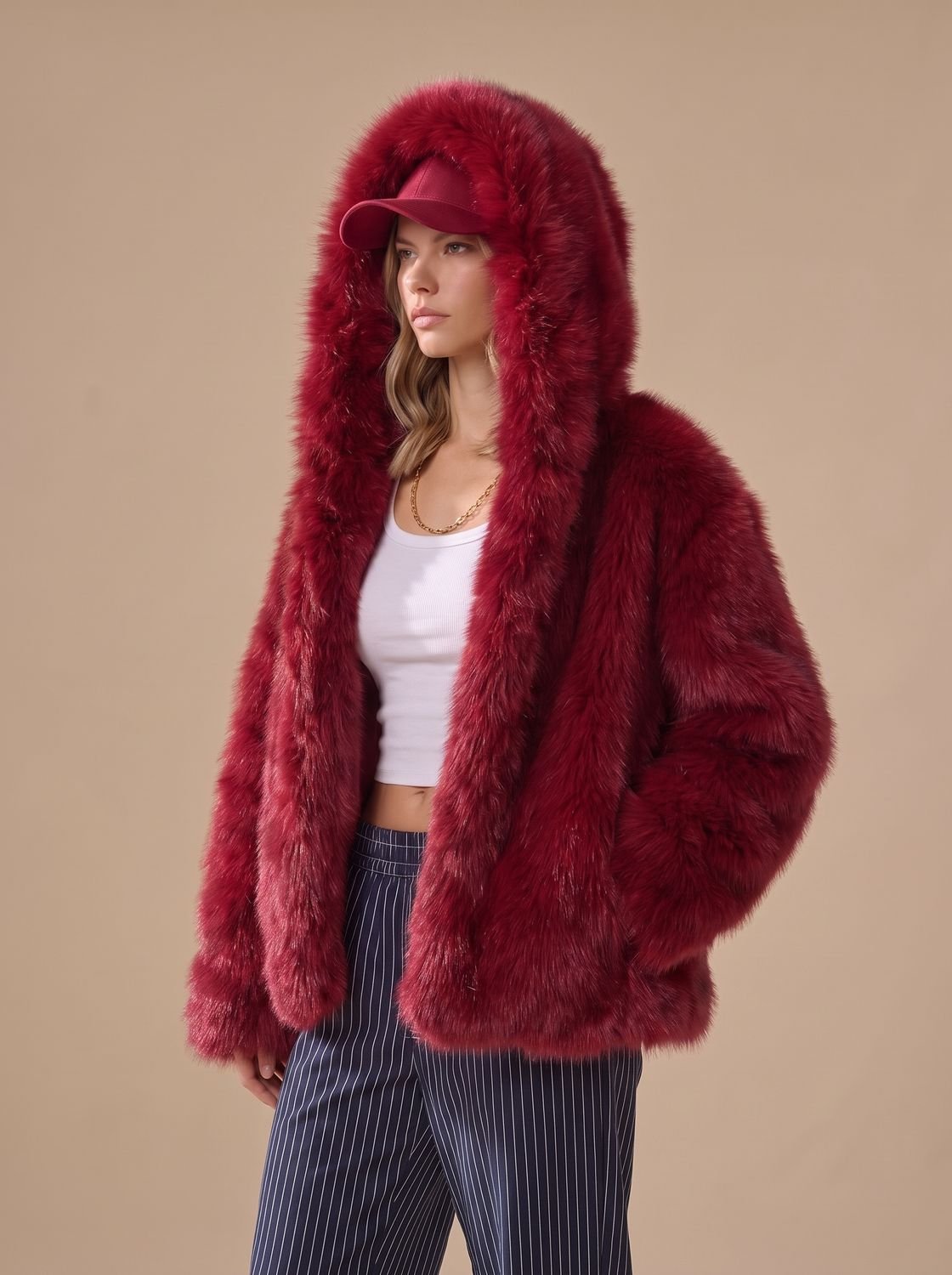 Women's Oversized Hooded Faux Fur Long Sleeve Winter Coat