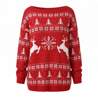 Women's Oversized Off-the-Shoulder Christmas Sweater with Nordic Pattern