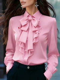 Women's Ruffle-Front Blouse with Bow Collar