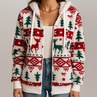 Women's Sherpa-Lined Christmas Print Zip-Up Hoodie