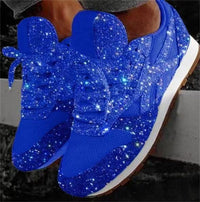 Women's Sparkling Rhinestone-Look Fashion Sneakers with Breathable Knit Upper and Cushioned Insole