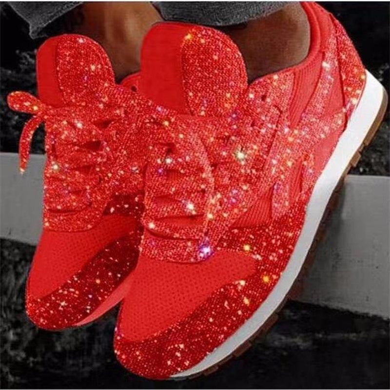 Women's Sparkling Rhinestone-Look Fashion Sneakers with Breathable Knit Upper and Cushioned Insole