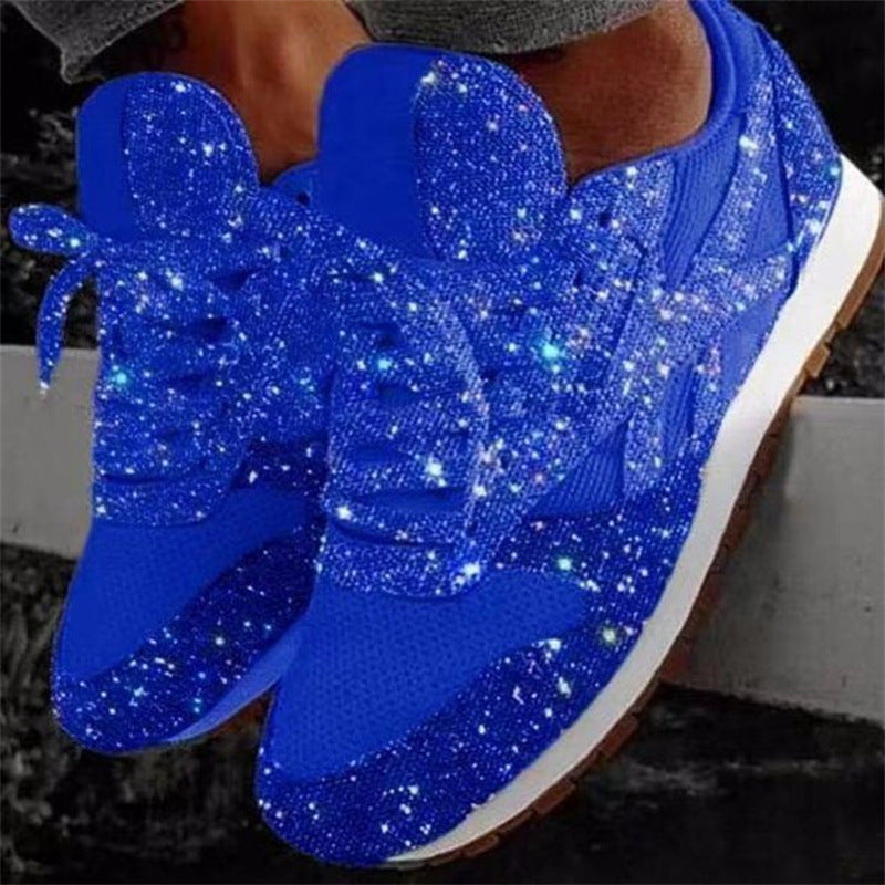 Women's Sparkling Rhinestone-Look Fashion Sneakers with Breathable Knit Upper and Cushioned Insole