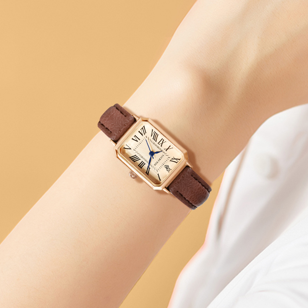 Women's Square Watch with Leather Strap - Classic Elegance and Everyday Charm