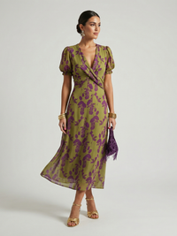 Women's V-Neck Wrap Midi Dress