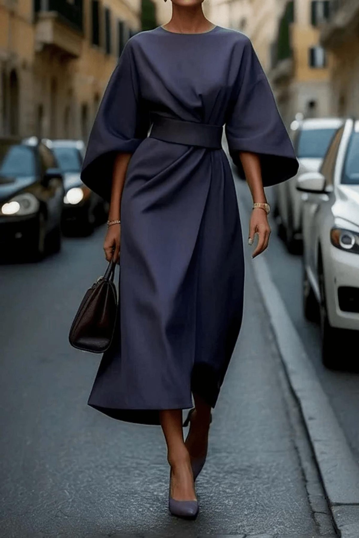 Image of Women's Belted A-Line Midi Dress