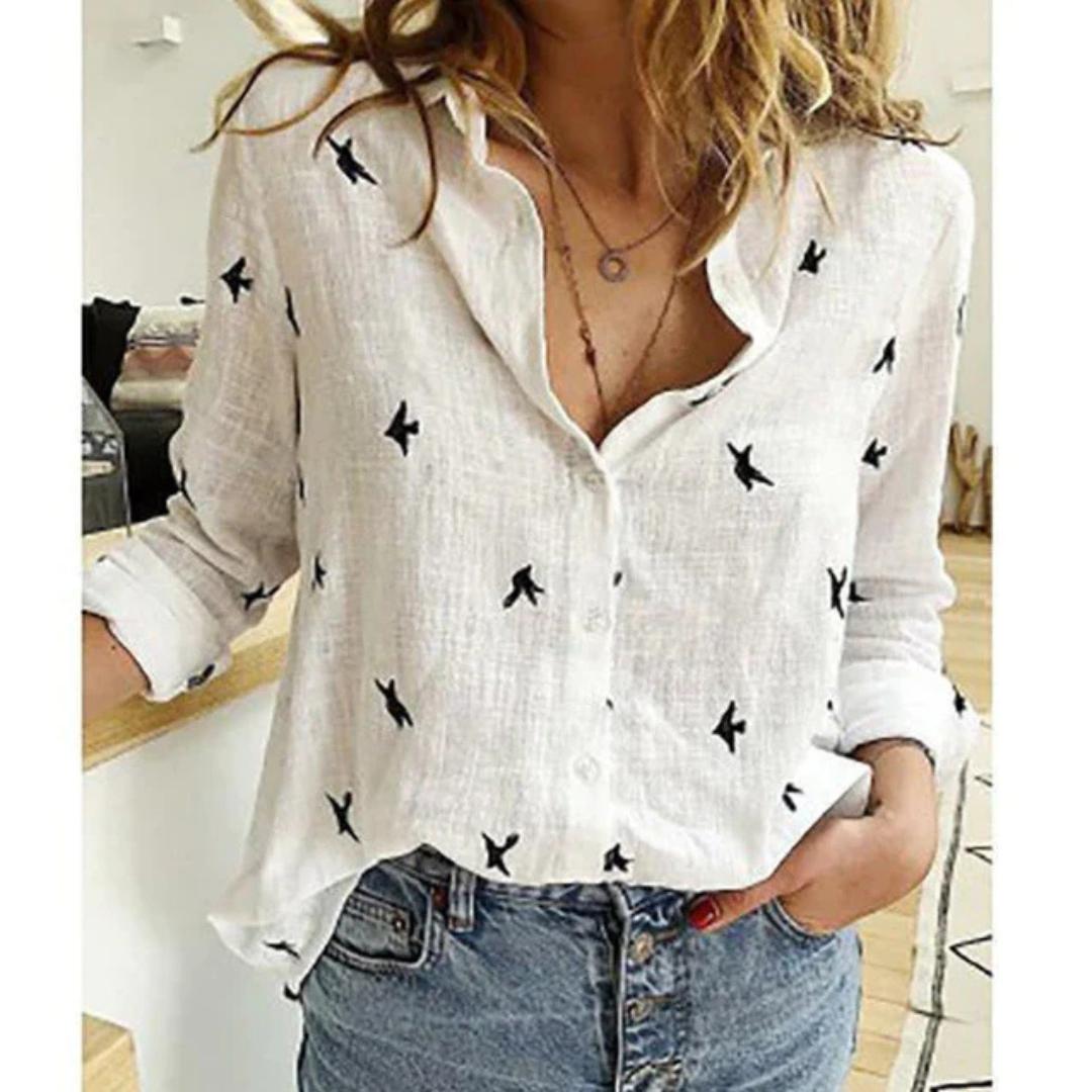 Image of Women's Bird Print Relaxed Fit Shirt
