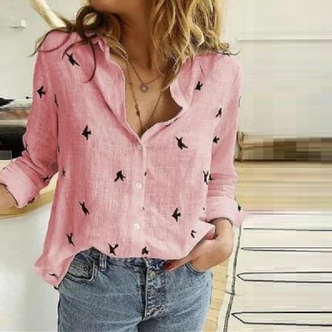 Image of Women's Bird Print Relaxed Fit Shirt