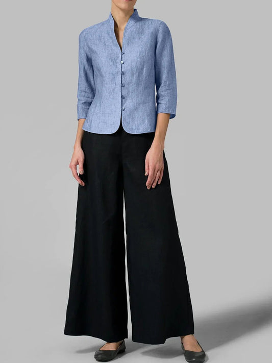 Image of Women's Button-Down Mandarin Collar Blouse