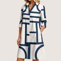 Women's Geometric A Line Shirt Midi Dress