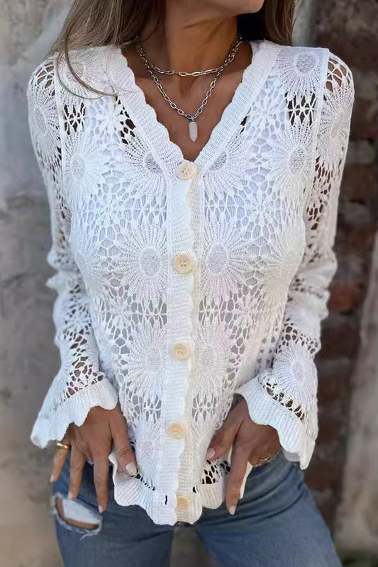 Image of Women's Button-Front Crochet Cardigan