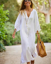 Women's Linen Button Front Maxi Dress