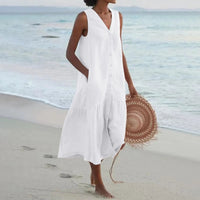 Lightweight Linen Button Front Midi Dress