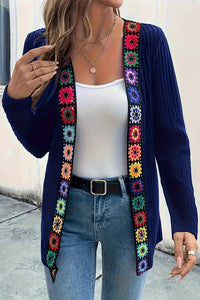 Women's Crochet Trim Open Front Cardigan