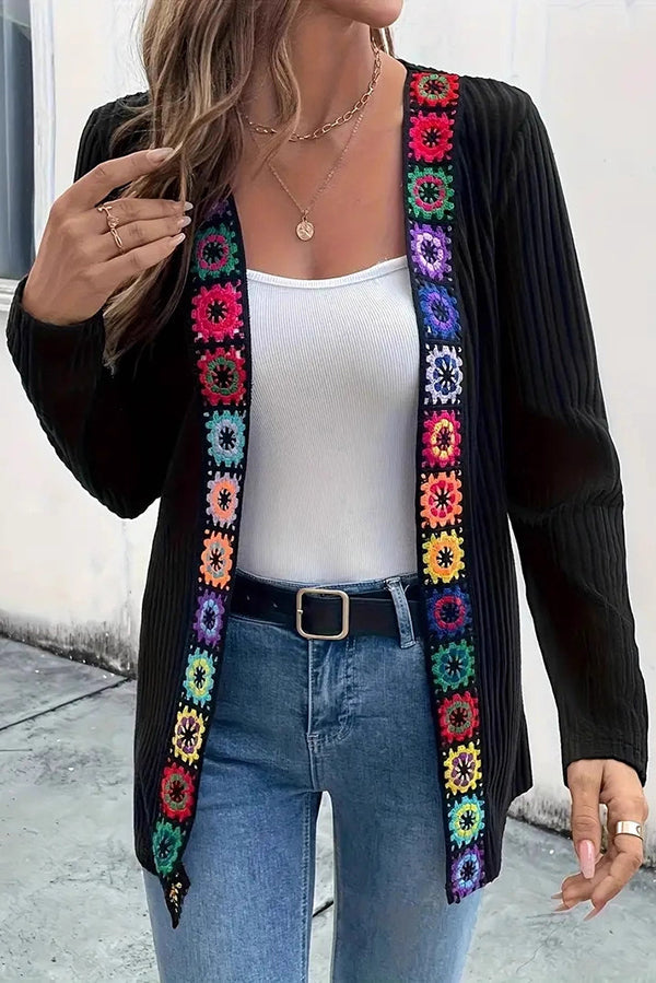 Image of Women's Crochet Trim Open Front Cardigan