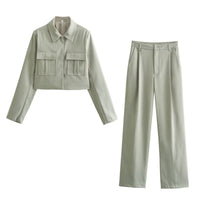 Women's Cropped Jacket Two-Piece Set
