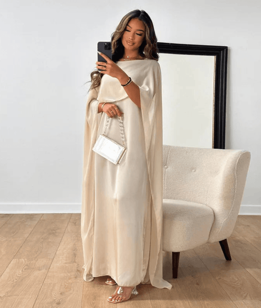 Image of Women's Draped Sleeve Satin Dress