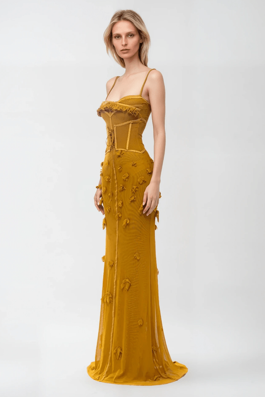 Image of Women's Floral Applique Evening Maxi Dress