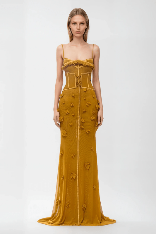 Image of Women's Floral Applique Evening Maxi Dress