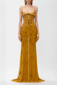 Women's Floral Applique Evening Maxi Dress