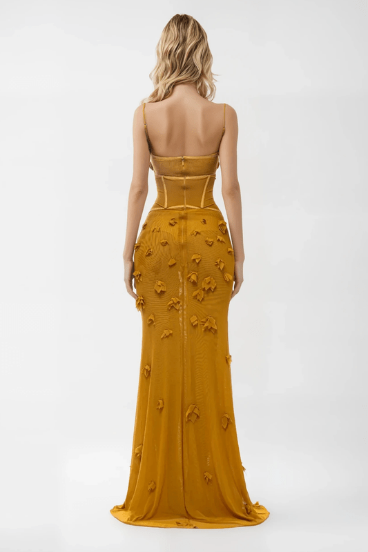 Image of Women's Floral Applique Evening Maxi Dress