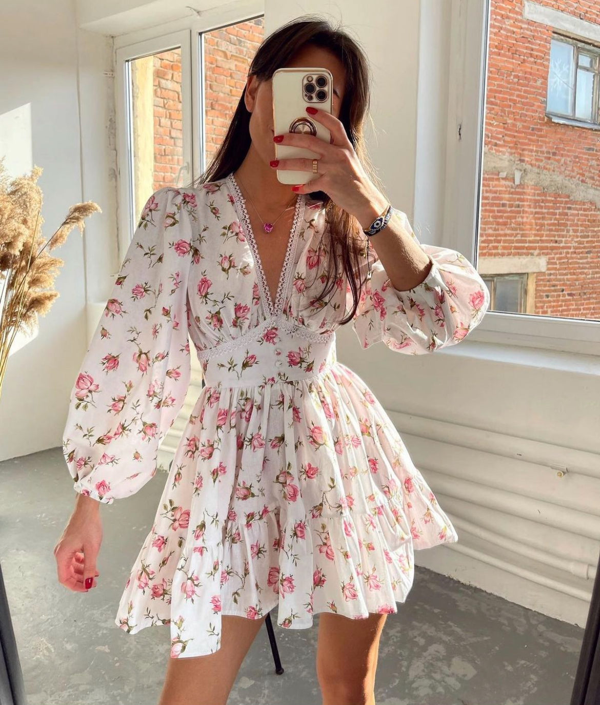 Image of Women's Floral Long Sleeve Mini Dress