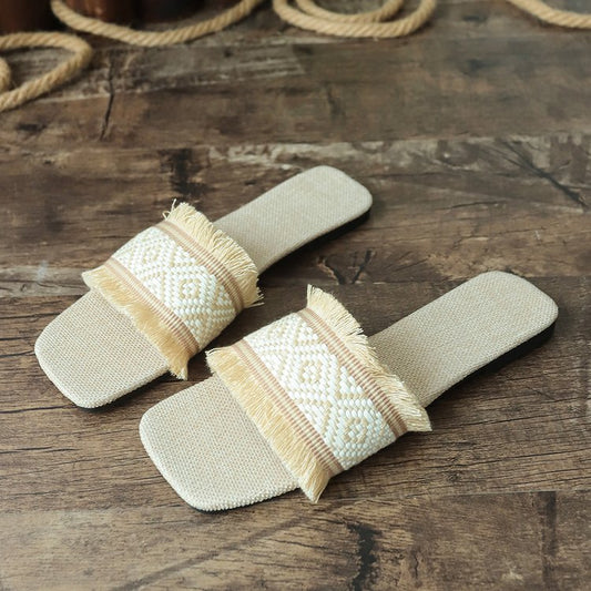 Image of Women's Fringe Square Toe Slide Sandals