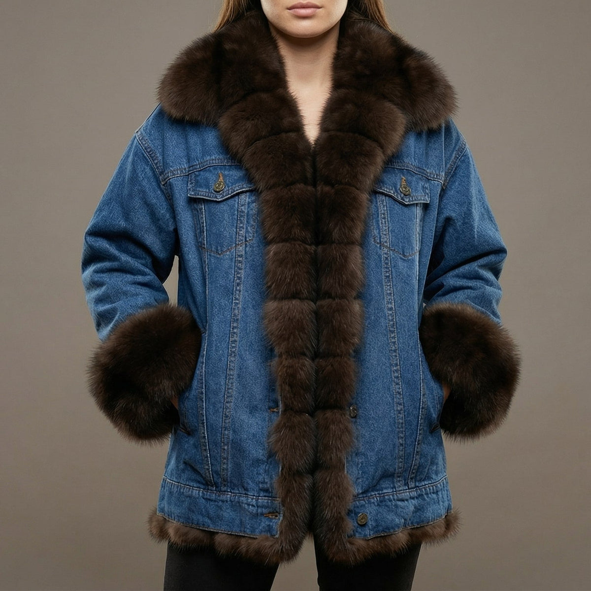 Image of Women's Fur Collar Denim Jacket