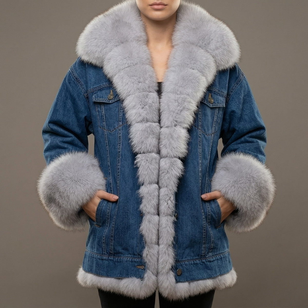 Image of Women's Fur Collar Denim Jacket