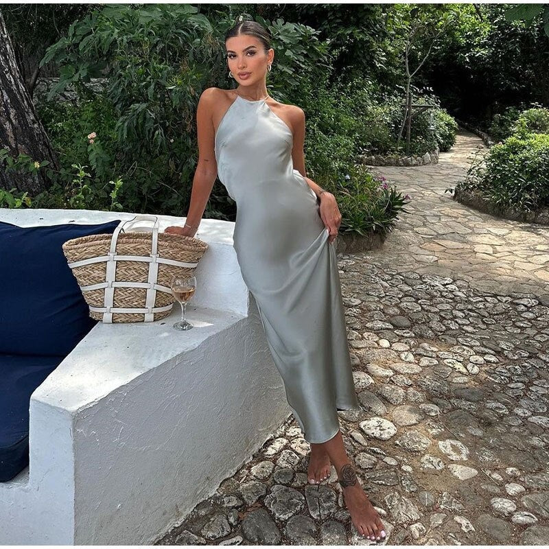 Image of Women's Halter Sleeveless Maxi Dress