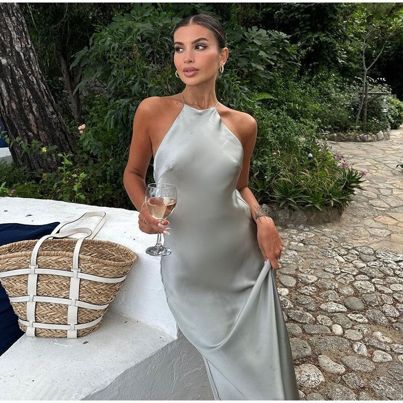Image of Women's Halter Sleeveless Maxi Dress