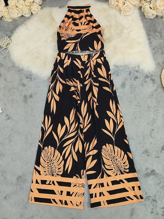 Image of Women's Halter Top Wide Leg Pant Set