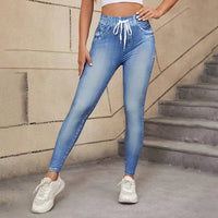 Women's High-Waisted Denim Print Leggings