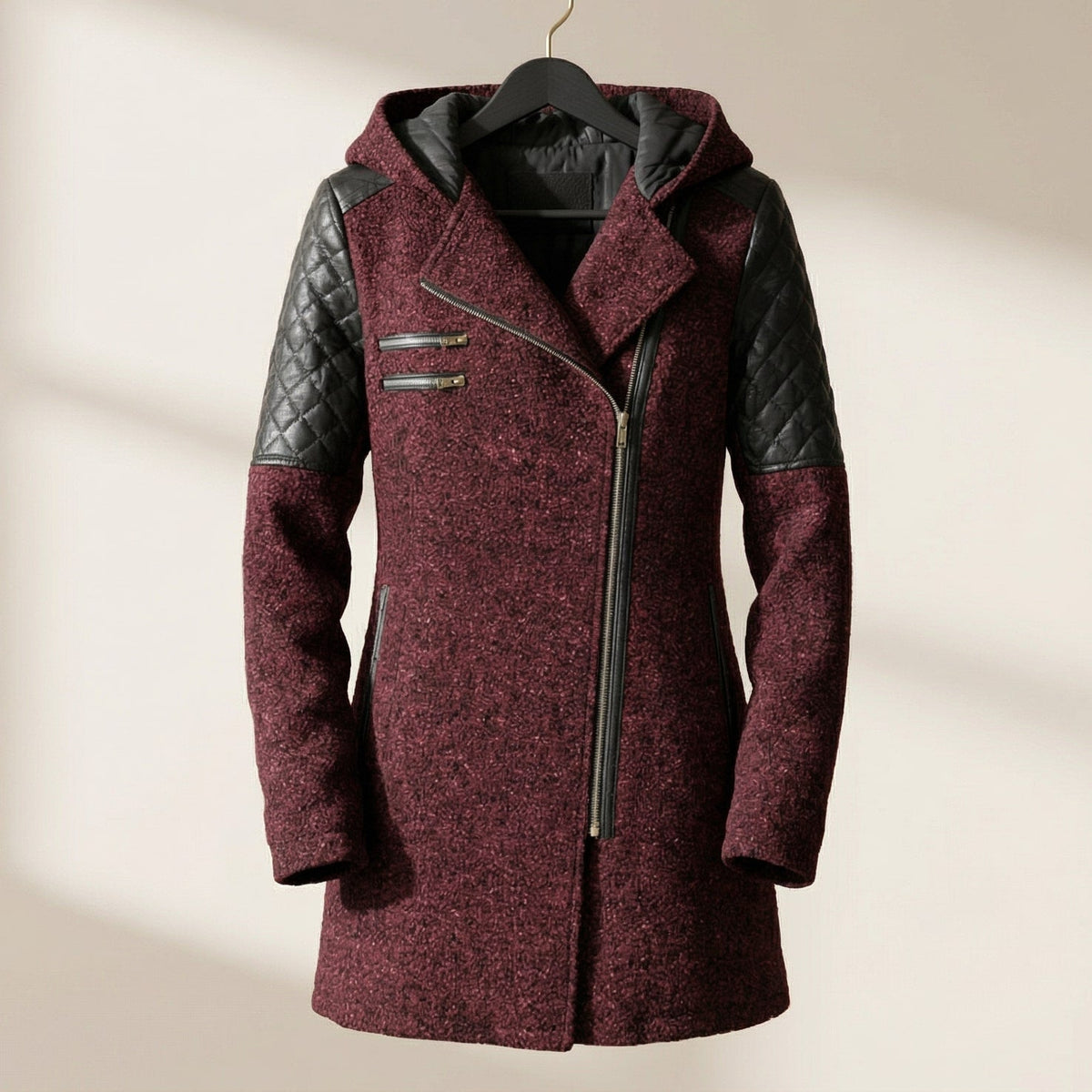 Image of Women's Hooded Asymmetrical Moto Jacket