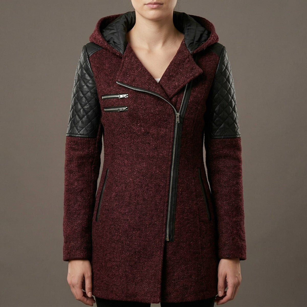 Image of Women's Hooded Asymmetrical Moto Jacket
