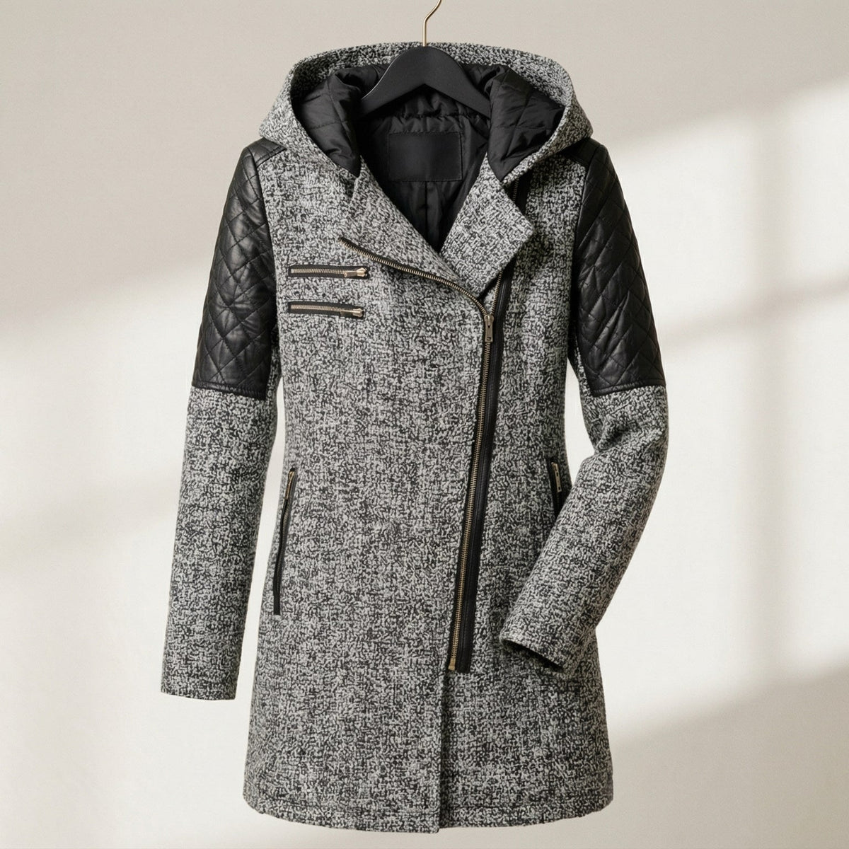 Image of Women's Hooded Asymmetrical Moto Jacket