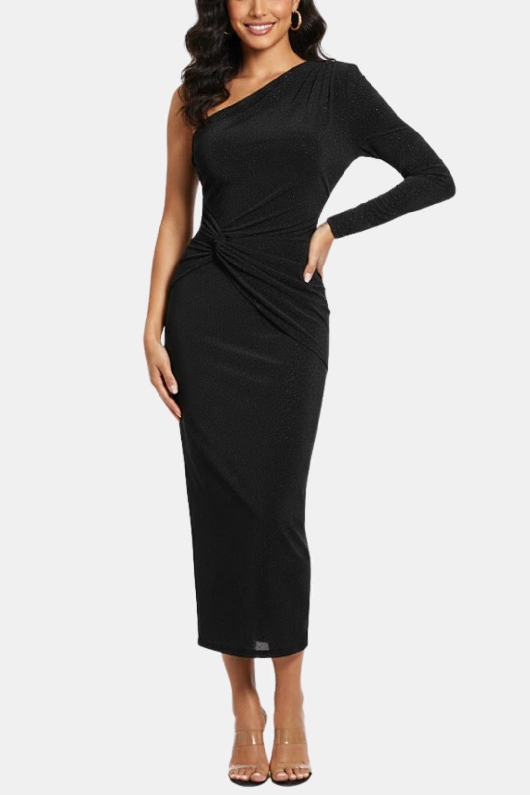 Image of Women's Knot Front One Shoulder Midi Dress
