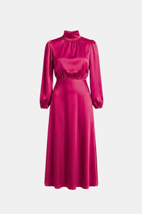 Elegant Satin Cowl Neck Midi Dress