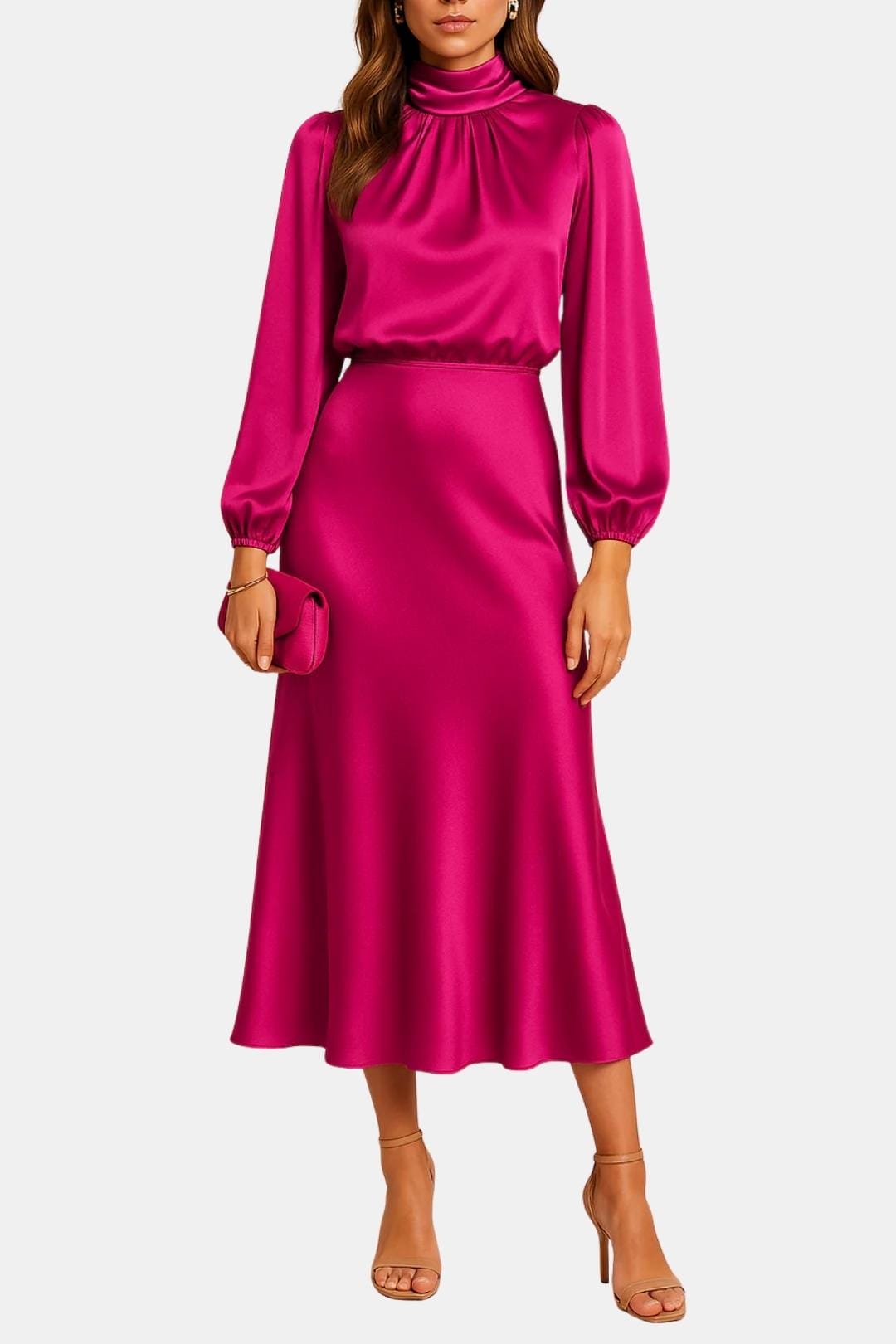 Image of Women's Long Sleeve A-Line Midi Dress