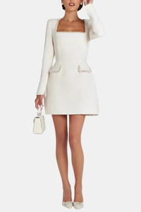 Elegant Long Sleeve Square Neck A Line Mini Dress