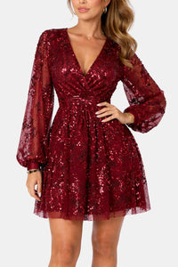 Elegant Sequin Puff Sleeve Party Mini Dress