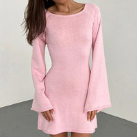 Cute Backless Long Sleeve Mini Dress