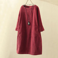 Women's Soft Cotton Long Sleeve Midi Dress
