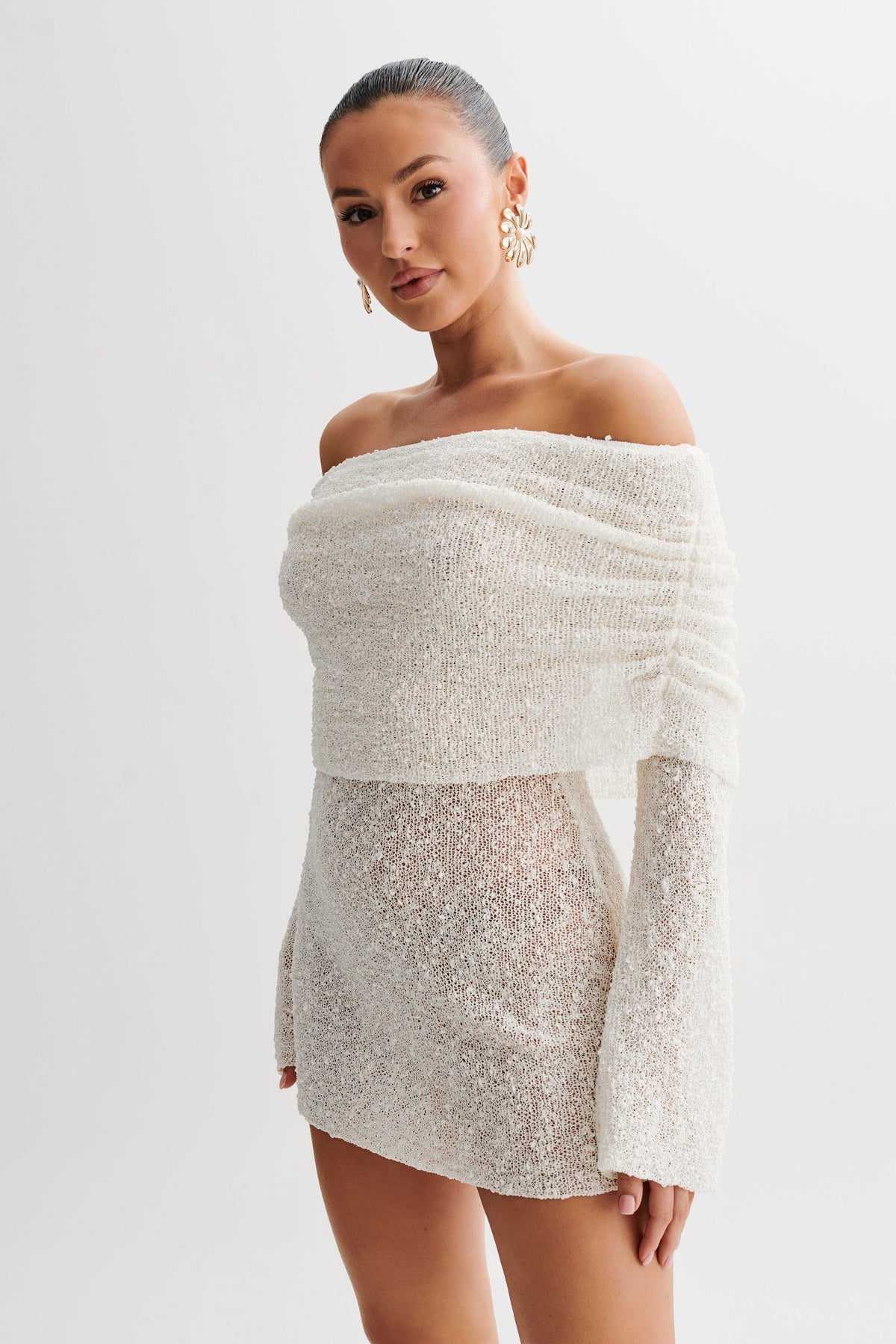 Image of Women's Long Sleeve Off-Shoulder Mini Bodycon Dress
